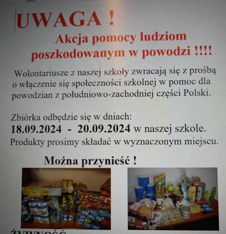 Podziękowanie za włączenie się w akcję charytatywną „Dary dla powodzian”.